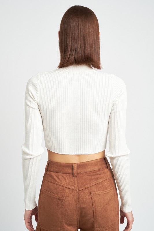 MOCK NECK CROP TOP WITH CUT OUT