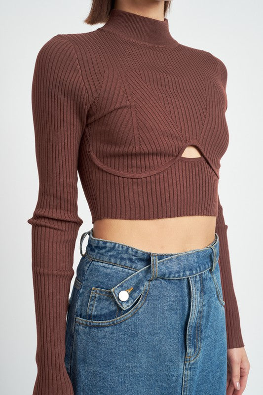 MOCK NECK CROP TOP WITH CUT OUT