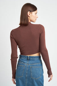 MOCK NECK CROP TOP WITH CUT OUT