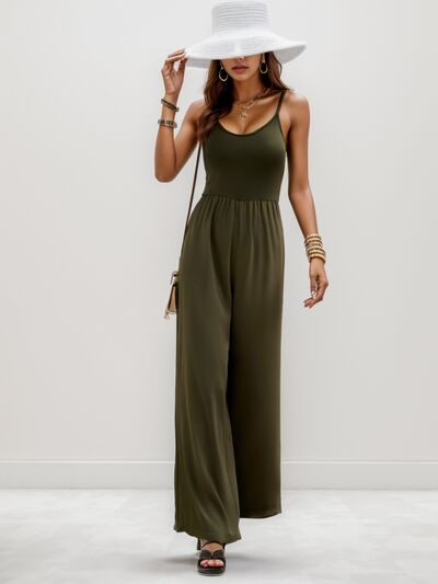 Scoop Neck Spaghetti Strap Wide Leg Jumpsuit