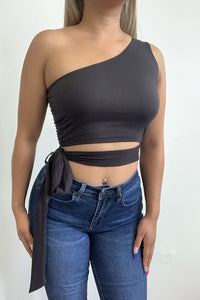 One Shoulder Side Tie Crop