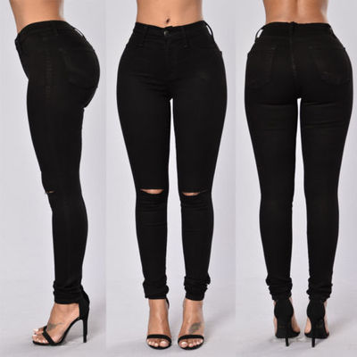 High Waist Skinny Jeans With Knee Slit