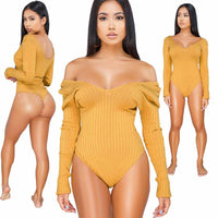 Long Sleeve Off Shoulder Bodysuit - goddessinc.com