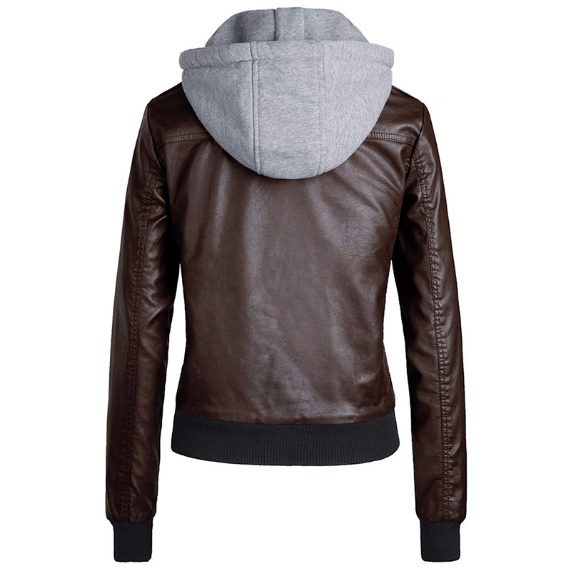 Hooded Zipper Thick Leather Jacket