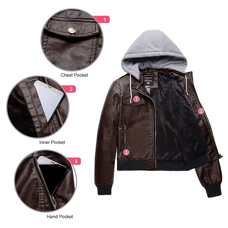 Hooded Zipper Thick Leather Jacket