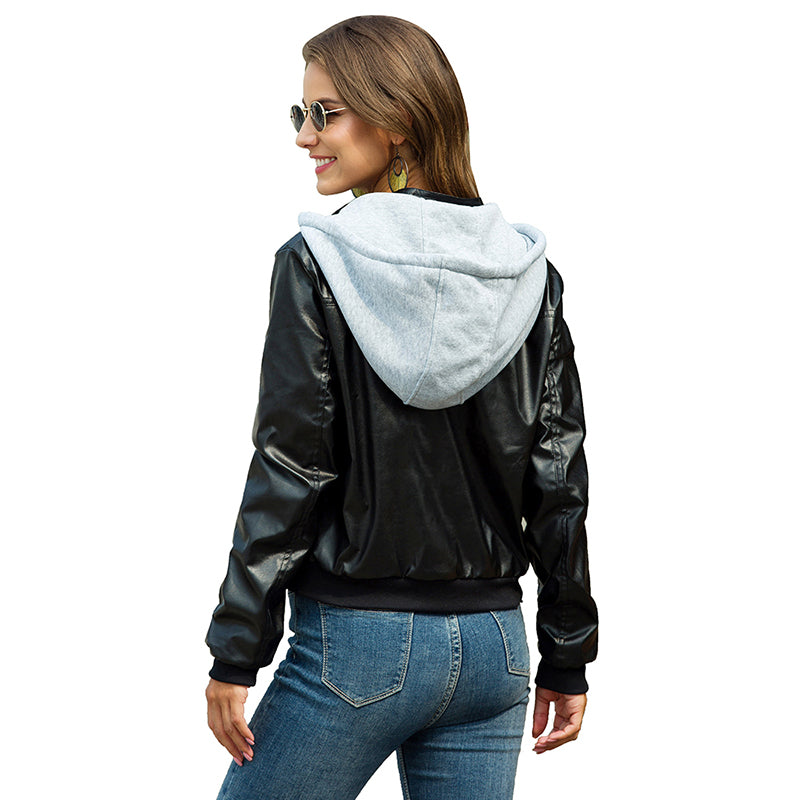 Hooded Zipper Thick Leather Jacket