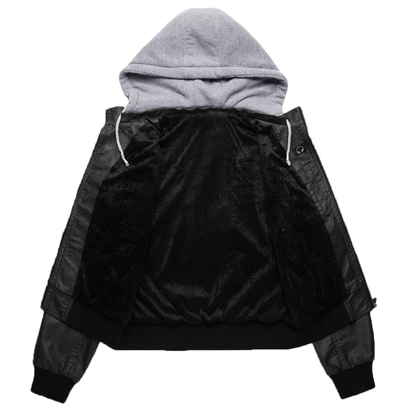 Hooded Zipper Thick Leather Jacket