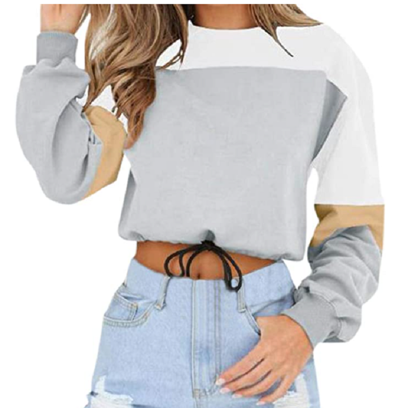 Color Block Cropped Crew Neck