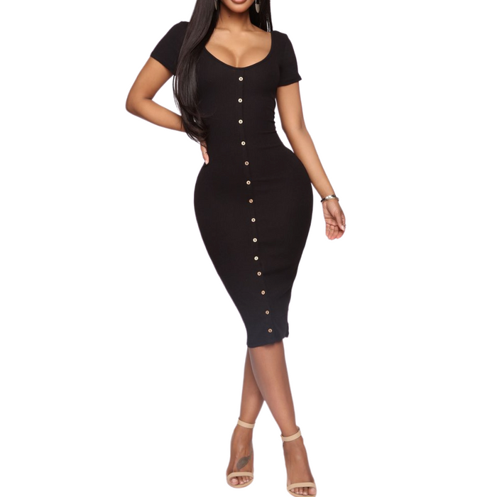 Button Front Midi Dress - goddessinc.com