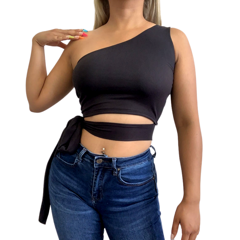 One Shoulder Side Tie Crop