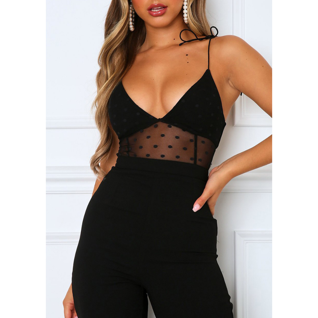 Black Jumpsuit With Polka Dot Detail