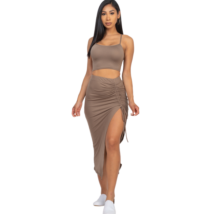 Cami Crop Side Split Midi Skirt Set