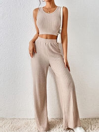 Ribbed Round Neck Tank and Pants Sweater Set